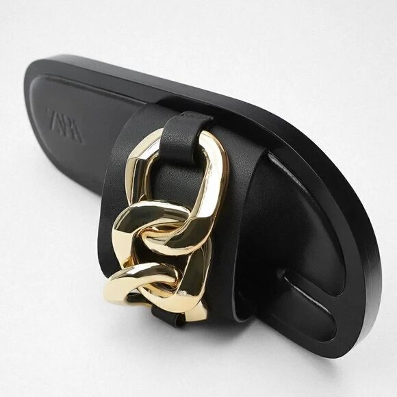 ZARA CHAIN TRIM LOW HEELED SANDALS - Picture 9 of 12